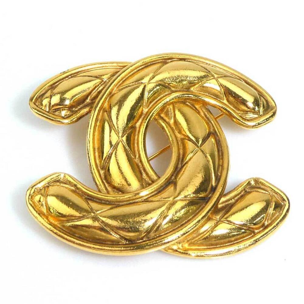 CHANEL Authentic Gold Logo Brooch